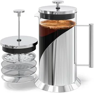 Cafe Du Chateau Stainless Steel French Press Coffee Maker - 34oz Insulated Coffee Press with 4-Level Filtration, BPA Free, Durable Glass, Great for Tea