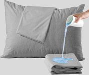Trance Ultra Soft Terry 100% Waterproof Pillow Protector Cover with Zippered Closure | Dust Mite - Bed Bug Protection | Oil Water Protection (Standard: 18 x 28 inch - Grey) - Pack of 2
