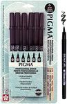 Sakura Pigma Professional Brush Pens - Brush Tip Pens - Black Ink - Fine, Medium, Bold Sizes - 6 Pack