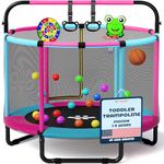 Happin® 55” Upgraded Toddler Trampoline Indoor & Outdoor Playset Ages 1-6, 5FT Kids Trampoline, Ultra Safe Mini Trampoline for Kids with Safety Enclosure Net, Gifts for Birthday Boys and Girls