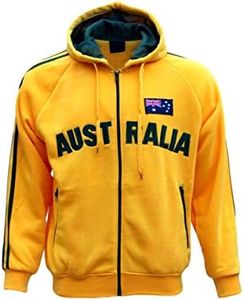 New Adults Australia Day Zip Up Hoodie Jacket w Flag Souvenir Jumper Sports Coat, Gold, S