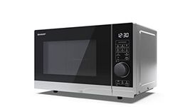 SHARP YC-PG204AU-S Compact 20 Litre 700W Digital Microwave with 900W Grill, 10 power levels, ECO Mode, defrost function, LED cavity light - Silver