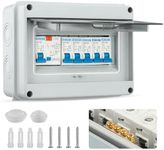 Consumer Unit Circuit Breaker, 4 Way Consumer Unit Circuit Breaker with 63A 30mA RCD 4MCB 6A+10A+20A+32A, IP65 Anti-Leakage Fuse Box, Protective Plastic Shield Consumer Unit for Outbuildings Garage