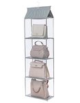 Hanging Handbag Storage Organiser, Space Saving Large Closet Wardrobe Hanging Rack Shelves for Handbags Purse Bag Storage, Foldable Organiser Storage Holder Bags Clothes And Shoe (Grey)