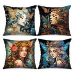 Tucocoo Butterfly Woman Throw Pillow Covers 18x18inch Set of 4, Abstract Fantasy Girl Decorative Cushion Cases Beautiful Lady Portrait Modern Decor for Couch Bed Patio Furniture Bench Sofa Pillowcase