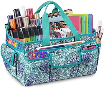 FINPAC Large Craft Storage Tote Bag with Multiple Pockets, Scrapbooking Carrying Case Storage Caddy with Handle for Sewing, Art, Desktop, Baby Care Supplies (Emerald Illusions)