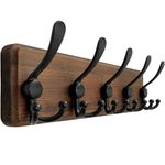 Dseap Coat Rack Wall Mount - Patented, Heavy-Duty, Rustic Wooden Wall Coat Hanger Hook Rail with 5 Triple Hooks for Winter Coats Hat Jacket Clothing, Natural & Black