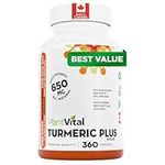 PlantVital Turmeric Curcumin Capsules with Black Pepper 300mg (2 capsule dose) Turmeric Supplements with Black Pepper - Gluten and GMO-Free 360 Count