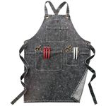 miiinaps Black Denim Apron With Pockets,Jean Apron for Women and men,Denim Work Apron,Plus Size Hair Stylist Apron,Hair Stylist Apron With Pockets- Washing Style | Adjustable XXL (Black)