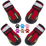 QUMY Dog Shoes for Large Dog, Medium Dogs Boots & Paw Protectors for Winter Snowy Day, Summer Hot Pavement, Waterproof in Rainy Weather, Outdoor Walking, Indoor Hardfloors Anti Slip Sole Red Size 7