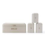 Salter Pebble 4-Piece Countertop Set - Includes Bread Bin, Tea, Sugar, Coffee Canisters, Storage Containers, Brass Effect Lettering, Durable Powder Coated Steel, Easy to Clean, Storage Jars, Stone