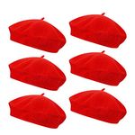 Anteer 6 Pieces Wool Beret Hat French Style Beanie Hats Fashion Ladies Beret Caps for Women Girls Lady, Red-6 Pack, One Size