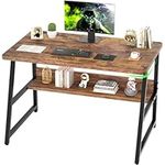 Cyclysio Computer Desk, 32 Inch Computer Desk with Bookshelf Small Desk for Small Space, Writing Desk Study Computer Desk, PC Laptop Table with Round Corner Edge for Home Office School, Brown