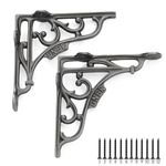 Edenic 2pcs Scaffold Board Shelf Brackets - 5x5 Inch Cast Iron Heavy Duty Wall Bracket for Shelves with 12 Wall Mounted Screws 25mmx3.5mm for Kitchen, Living Room, Outdoor Countertop Support