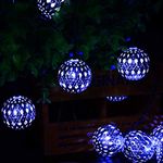 Silver Moroccan Orb String Light,KINGCOO Waterproof 20LED Goble Lantern Solar Dazzling Moroccan Fairy Light with 8 Mode Ambiance Lighting for Outdoor Garden Yard Party Christmas Decorations (Blue)