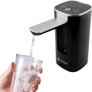 GentleJet Automatic Water Dispenser for 5 Gallon Bottle - USB-C Rechargeable Electric Water Pump with Digital Display, Measured & Continuous Flow, Foldable Spout Home Office Camping (Black - Silver)