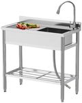 GAOMON Stainless Steel Utility Sink, Free Standing Commercial Kitchen Sink Set w/Workbench Storage Shelf & Hot/Cold Faucet, Single Bowl Kitchen Sink for Restaurant Laundry Garage Outdoor Garden, 39"