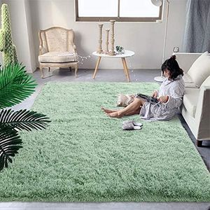 DweIke Super Soft Shaggy Rugs Fluffy Carpets, 3x5 ft, Green Area Rug for Living Room Bedroom Girls Kids Room Nursery Home Decor, Non-Slip Plush Indoor Floor Bedside Rug, 3x5 Feet Green
