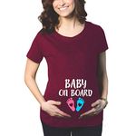 TheYaYaCafe Mothers Day Baby on Board Women's Pregnancy Maternity T-Shirt Top Tee Round Neck Half Sleeves - Maroon Medium