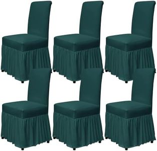molasofa Chair Covers for Dining Room Set of 6 Stretch Chair Slipcovers with Skirt for Kitchen Seat Protectors Wedding Banquet Decor Kids Pets Spandex Fabric Washable (6pcs, Dark Green)