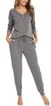 Vlazom Pyjamas Set for Women, Soft Two Pieces Pjs Sets Long Sleeve Button Down Tops and Pants Sleepwear with Pockets,A-Charcoal,M