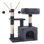 Feandrea Cat Tree, Small Cat Condo, 72 cm, 3 Pompoms, Smoky Grey PCT121G01