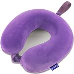 Neck Pillow for Travel Memory Foam - Airplane Pillows for Sleeping with Attachable Snap Strap Soft Washable Cover, Flight Pillow for Traveling, Car, Home, Office, Provide Head Neck Support Rest Purple