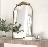 PAIHOME Gold Antique Mirror for Wall, 19x30 Inch Large Brass Arched Mirror Decorative Vintage Bathroom Mirrors, Ornate Entryway Baroque Mirror, Metal Frame, Hangs Vertically or Leaning