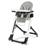 Peg Perego Siesta, Grow with Baby Folding High Chair & Recliner, Height Adjustable, Quick Claen & Easy Push Wheels for Babies & Toddlers, Made in Italy, Ice (Grey)