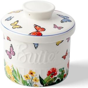 Toptier Butter Crock for Counter With Water Line, On Demand Spreadable Butter, Ceramic Butter Keeper to Leave On Counter, French Butter Dish with Lid, (Butterfly)