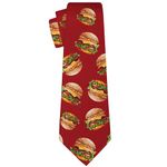 Cubirmin Funny Ties for Men Teen Boys Fashion Novelty Silm Necktie Adjustable Neck Tie for Wedding Party Meeting Outfit, Red Hamburger, One Size