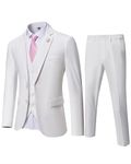 MY'S Men's 3 Piece Slim Fit Suit Set, 2 Button Blazer Jacket Vest Pants with Tie, Solid Wedding Dress Tux and Trousers Natural White