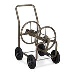 Relaxdays Cart XL, Mobile Pipe Reel Metal, 2x 3/4” Connectors, For 60m Garden Hose, 90° Unwinding, Brown, 70% steel 20% rubber 10% plastic, 80 x 47 x 70 cm