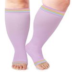 Open Toe Plus Size Compression Socks for Women & Men 15-20 mmhg Toeless Wide Calf Compression Support Knee High Socks, Light Purple, 3X-Large-4X-Large