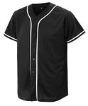 CUTHBERT Solid Baseball Jersey Shirt for Men and Women, Plain Casual Short Sleeves Button Down T-Shirt, Black, XX-Large