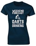 Hippowarehouse Weekend Forecast Darts with a Chance of Drinking Womens Fitted Short Sleeve t-Shirt (Specific Size Guide in Description) Navy Blue