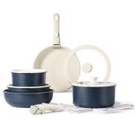 CAROTE 15pcs Pots and Pans Set, Nonstick Cookware Set Detachable Handle, Induction Kitchen Cookware Sets Non Stick with Removable Handle, RV Cookware Set, Oven Safe, Dark Blue, 15 PIECE