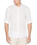 Perry Ellis Men's Rolled-Sleeve 100% Linen Button-up Shirt, Bright White, XL Big Tall