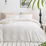 JELLYMONI White Duvet Cover Full Size - 100% Washed Cotton Linen Feel Textured Comforter Cover, 3 Pieces Breathable Soft Bedding Set with Zipper Closure (Off White, Full 80"x90")