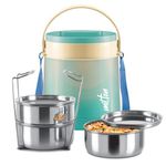 MILTON Gradient Tiffin 3 Stainless Steel Tiffin with Lifter, 3 Container, 900 ml, Aqua Green | PU Insulated | Food Grade | Easy to Carry | Fresh & Hot for Hours | Office | Outdoors | Food Grade