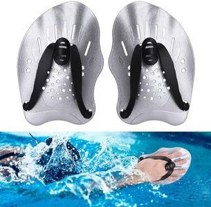 Hianjoo Swimming Hand Paddles for Adult and Junior (1 Pair), Power Strength Train Swim Fins Pool Exercise Swimming Accessories for Novice and Professional Use (Silver)