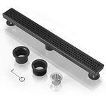 EXF Linear Shower Drain 20 Inch Matte Black, Stainless Steel Rectangular Bathroom Floor Drain with Grid Cover, Adjustable Feet and Hair Strainer