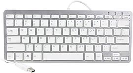 iKKEGOL Mini USB Slim Wired 78 Key Small Super Thin Compact Keyboard for Desktop Laptop PC Win 7 Mac (Silver + White)