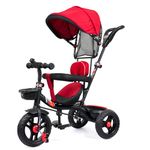 Luusa® GT-500 Kids Tricycle with Parental Control Handle with Canopy, Safety Guard Rail & Cushioned Seat | Plug & Play Baby Trike for Boys & Girls (1 to 4 Years) | Up to 25 kg Load Capacity | Made in India | Red