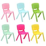 Jolitac 6PCS Colorful Stackable Chair Children School Chairs Plastic Kids Learning Chair Coloured Party Play Garden Indoor Outdoor, Up To 70kg