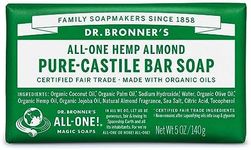 Dr. Bronner’s Pure Castile Bar Soap 140g - Mild and Organic, Gentle on Skin - for Face, Body and Hair, Cruelty-free, Vegan and Made with All Natural Oils - Almond