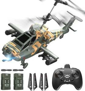 DEERC Apache RC Helicopter for Adults & Kids, 2.4GHz Military Remote Control Helicopter, 2 Batteries, 26 Mins Flight, LED Lights, Altitude Hold, One-Key Take Off, Indoor Friendly, Gift for 8-12 Boys