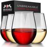 Bravario Unbreakable Stemless Plastic Wine Glasses | Reusable | Shatterproof 100% Tritan Plastic | Dishwasher-Safe | BPA-Free | Awesome for Indoor & Outdoor | 20 oz, Set of 4