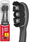 Colgate 360 Vibrate Charcoal Battery Operated Toothbrush Pack, Disposable Electric Toothbrushes with 1 AAA Battery Included, Whole Mouth Clean, 2 Pack, Black