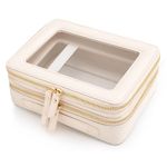 Large Clear Makeup Bags, Double Layer Cosmetic Bags with Separate Brush Compartment, Travel Toiletry Bag Cosmetic Train Case, Travel Accessories Organizer for Women(2 Layers, White)